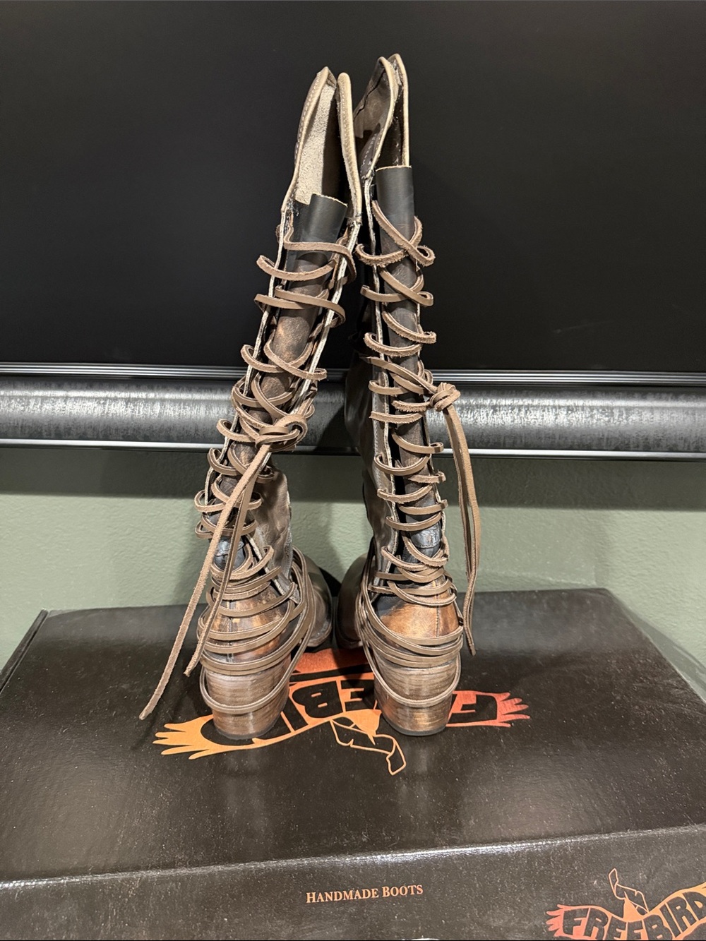 Freebird by Steven Distressed Coal Lace-Up Knee-High Boots - Picture 2 of 7